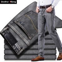 2021 nowych mężczyzna Stretch regularny krój Jeans Business Casual Classic Style moda Denim spodnie męskie czarne niebieskie szare spodnie
